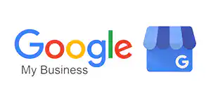 Google My Business logo with the Google wordmark on the left and a blue storefront icon with a "G" on the right, ideal for showcasing tree services Cherokee or tree removal Cherokee in GA.